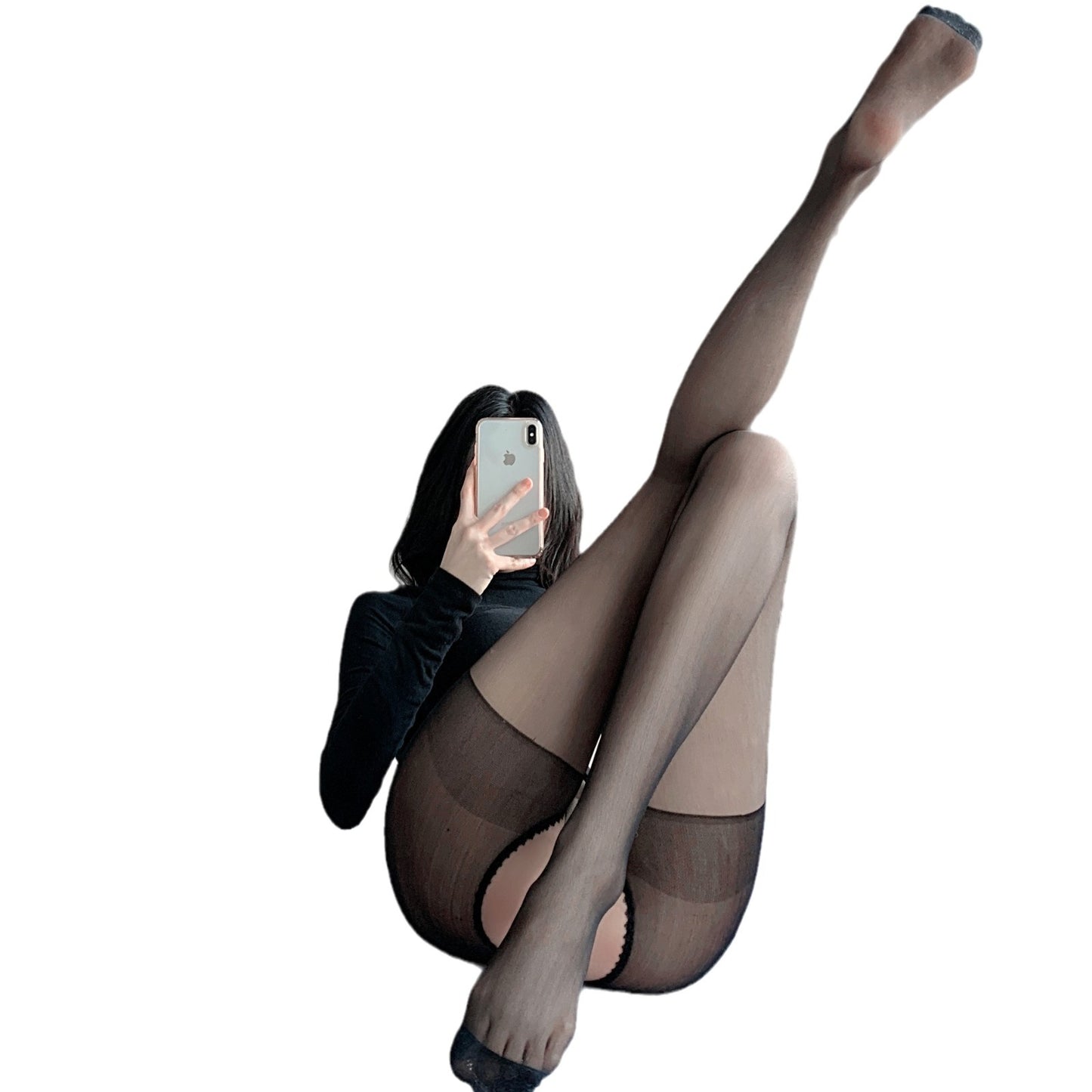 Sheer Open-Crotch Pantyhose - Sexy Transparent Black Tights for Women, Plus Size, European and American Style