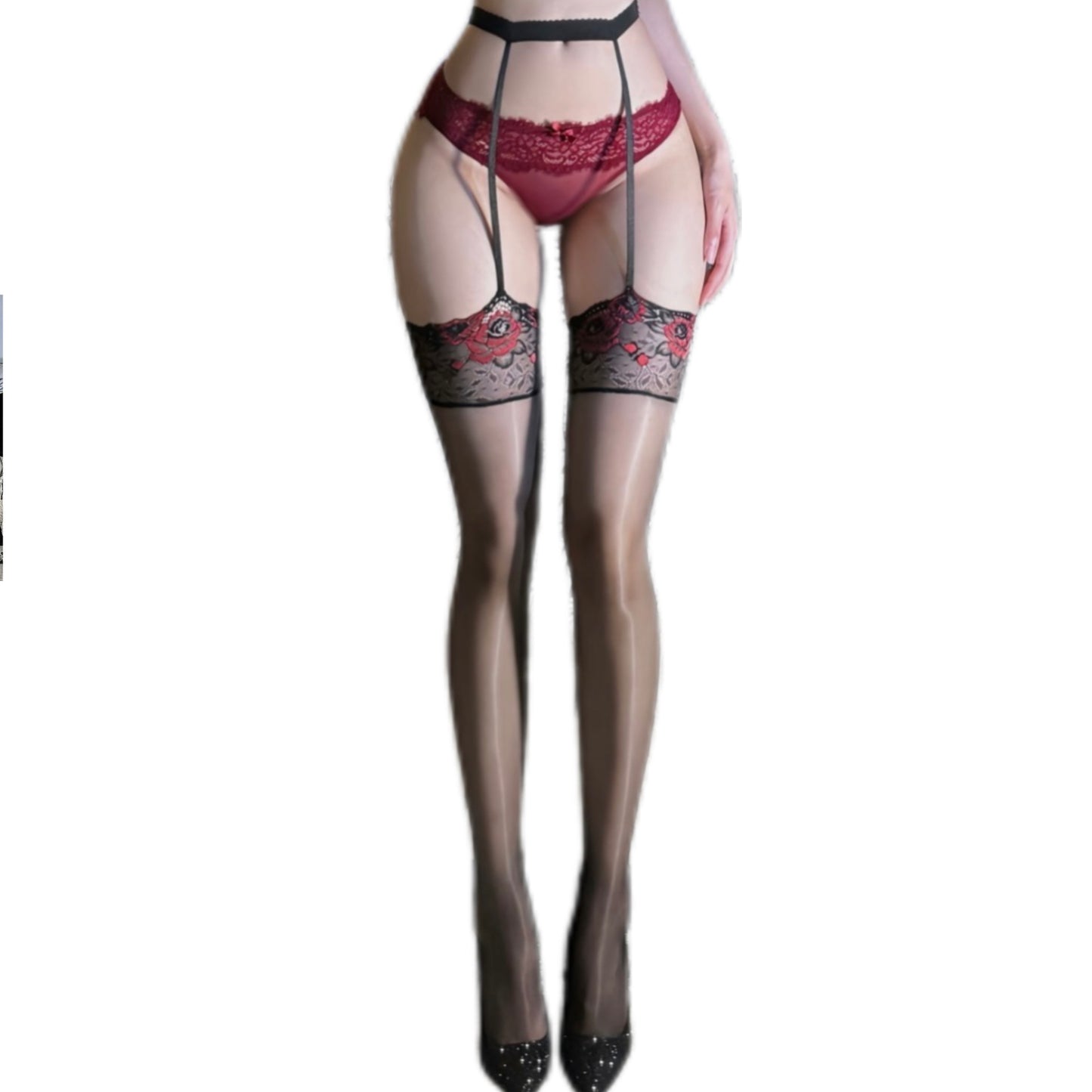 Shuoyao New Glossy Lace Thigh-High Stockings – Ultra-Thin Sexy Shiny One-Piece Garter Tights