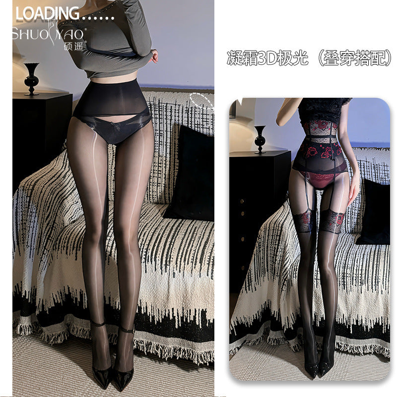 Shuoyao New Glossy Lace Thigh-High Stockings – Ultra-Thin Sexy Shiny One-Piece Garter Tights